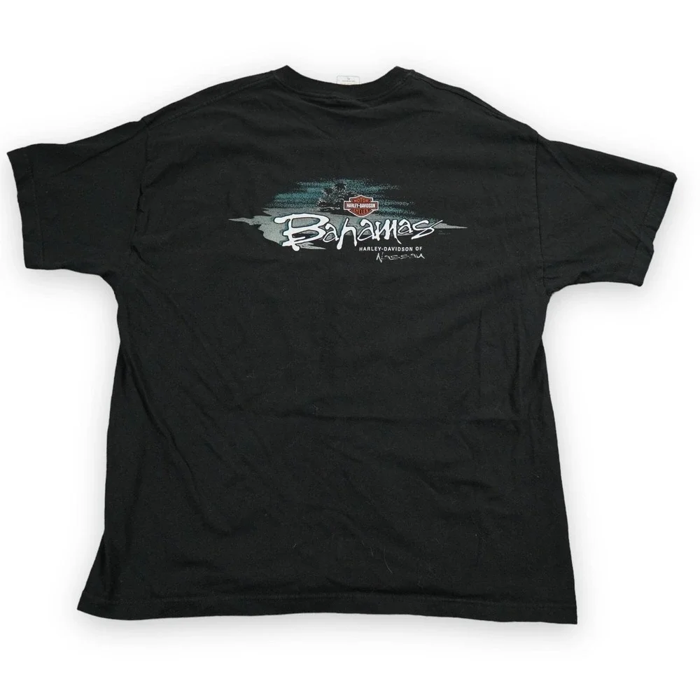 VTG Harley Davidson Shirt Nassau‎ Bahamas Mens Large Black Steel Spellout USA